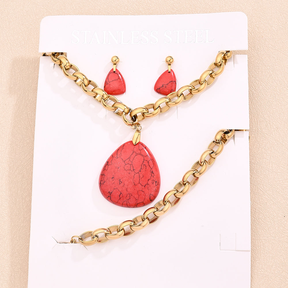 Set Collar dorado pendant Rojo