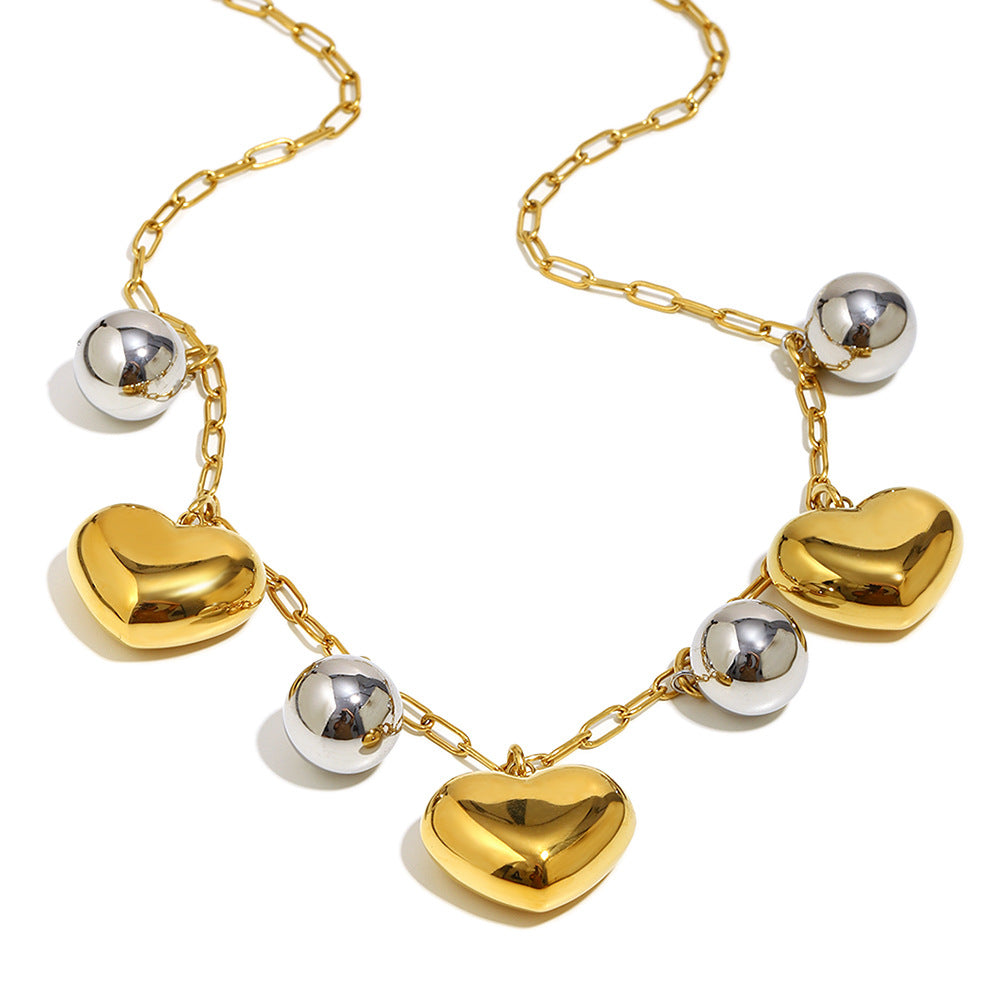 Collar Doble tono de corazón y esferas