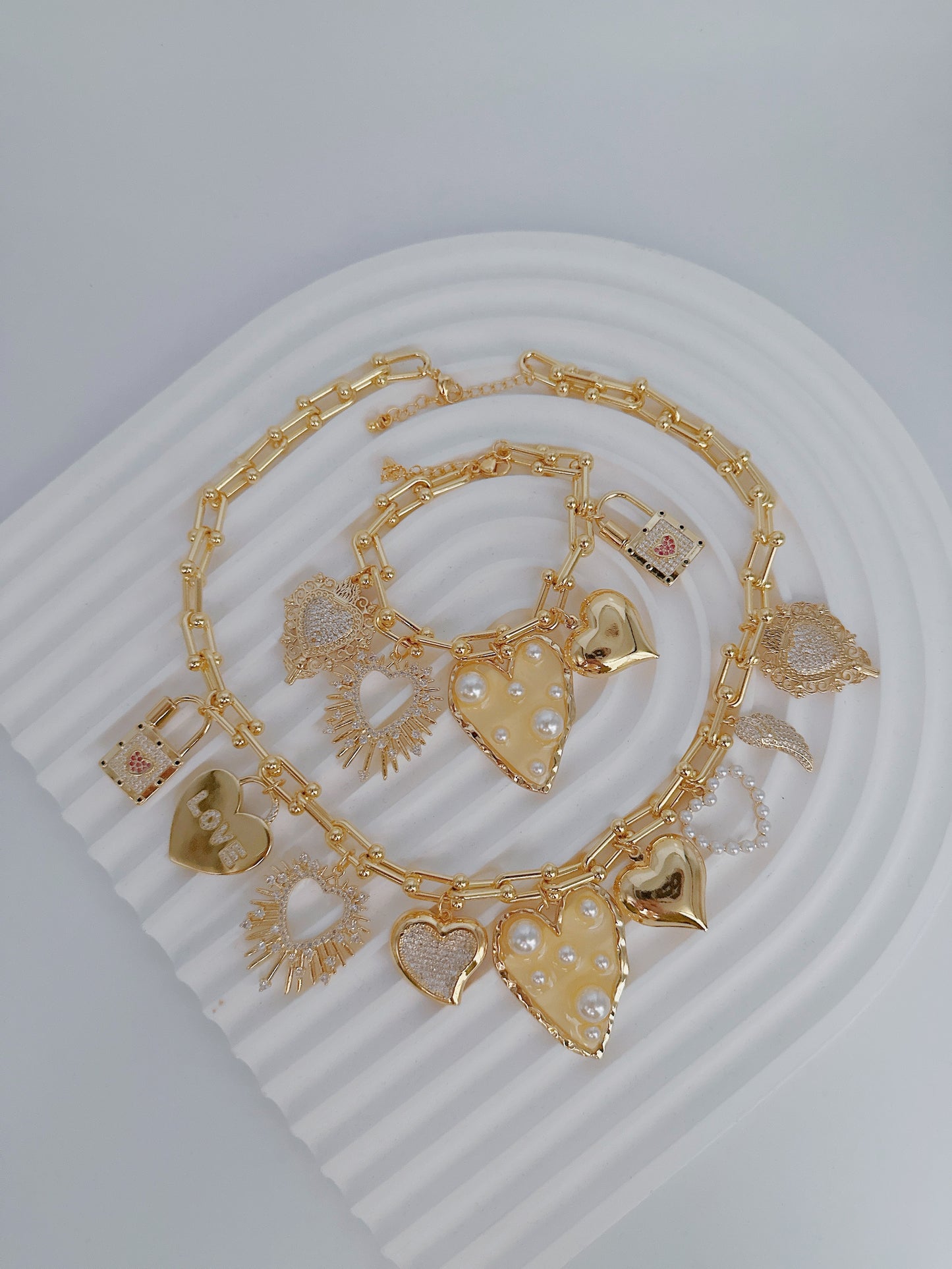 Set de Corazones y Candados con Perlas – Variante Collar o Pulsera