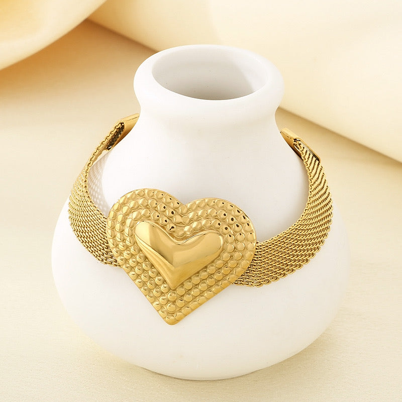 Set Corazón Dorado en Malla – Collar o Pulsera (Se venden por separado)