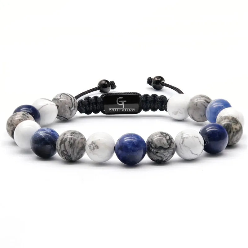 Pulsera azul, blanca y gris