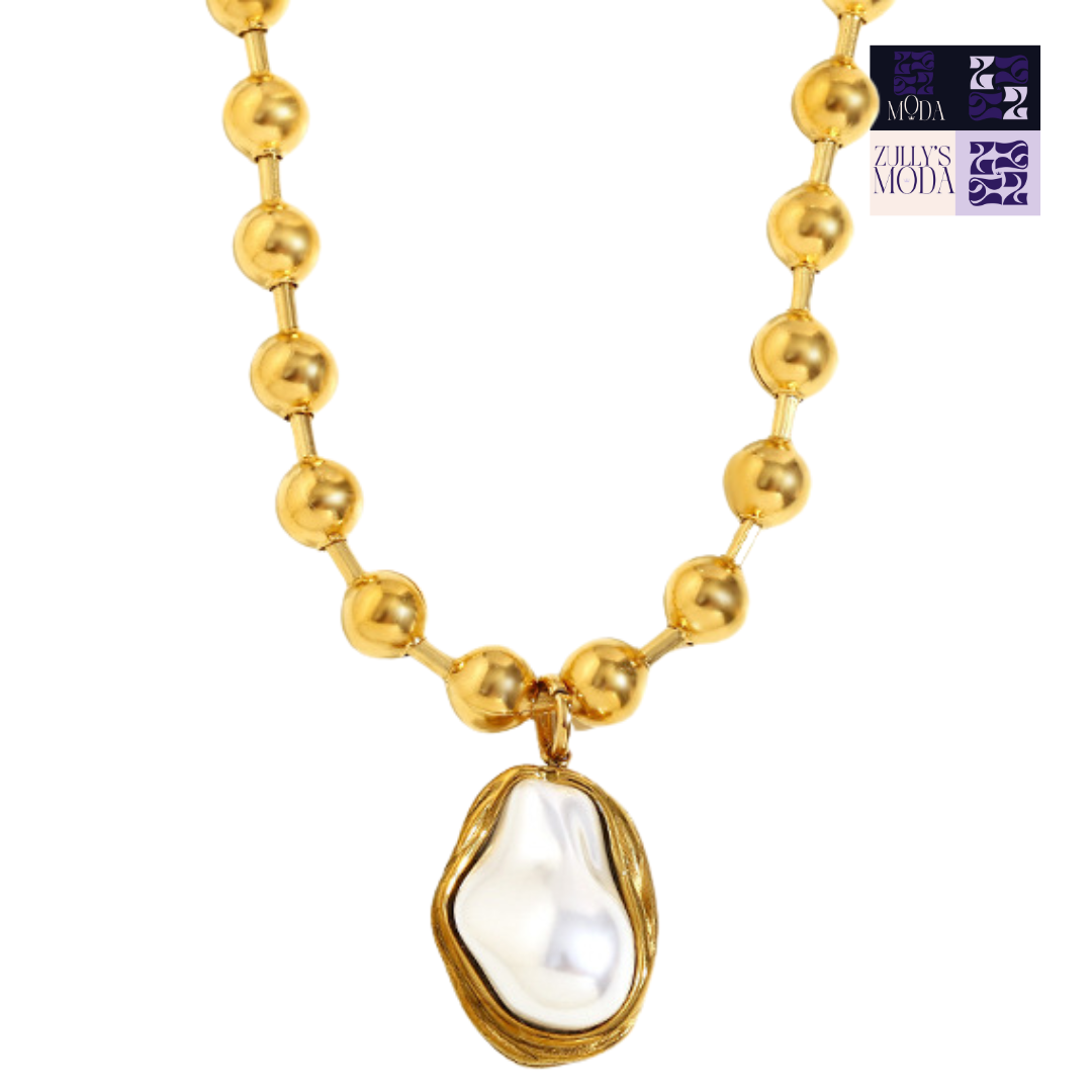Collar ball chain con piedra nacar