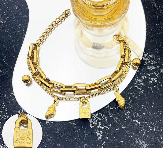 Pulsera cadena doble Dorada