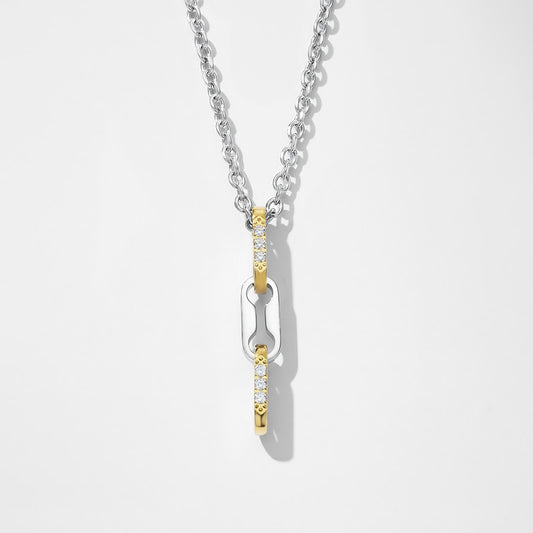 Collar plata con eslabón doble tono