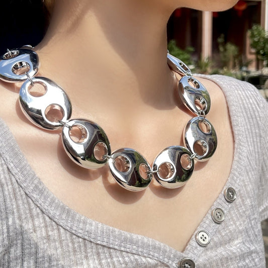 Collar Chunky de Eslabones Circulares en Acero Inoxidable – Plata, Oro y Doble Tono