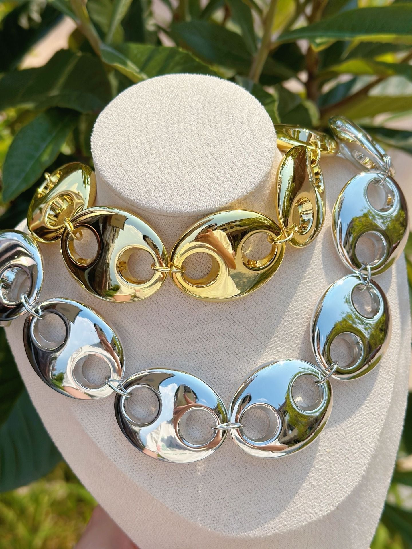 Collar Chunky de Eslabones Circulares en Acero Inoxidable – Plata, Oro y Doble Tono