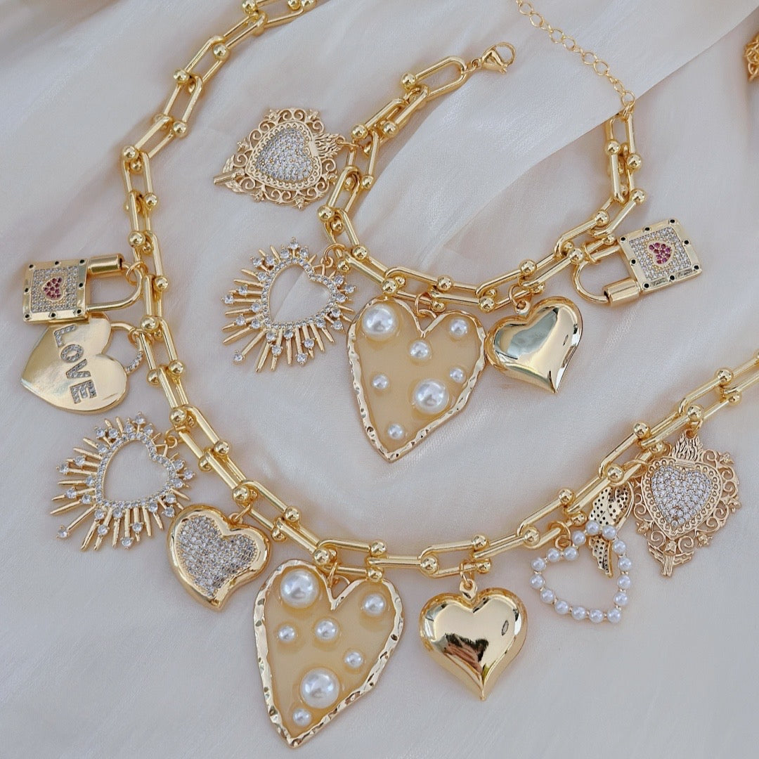 Set de Corazones y Candados con Perlas – Variante Collar o Pulsera