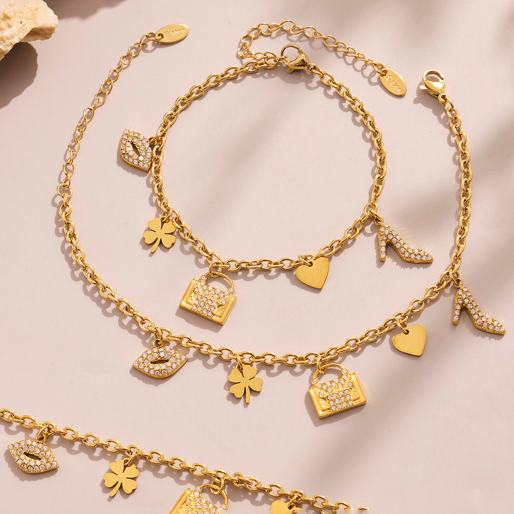 Collar Dorado con Dijes de cartera y Estilo