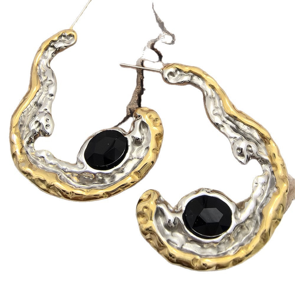Aretes Abstractos Bicolor con Esfera en Acero Inoxidable
