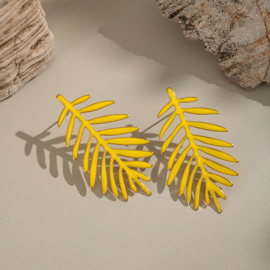 Aretes Hoja Tropical en Acero Inoxidable – Variantes Verde y Amarillo