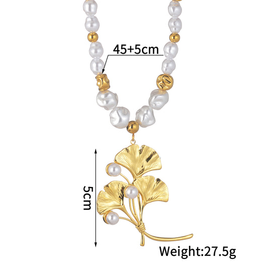 Collar Perlado Hojas Ginkgo Biloba