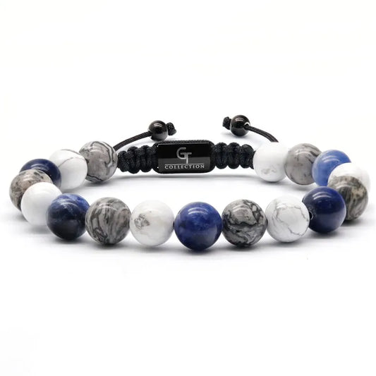 Pulsera azul, blanca y gris