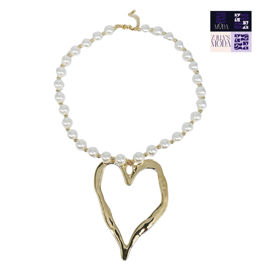 Collar Corazón grande con perlas