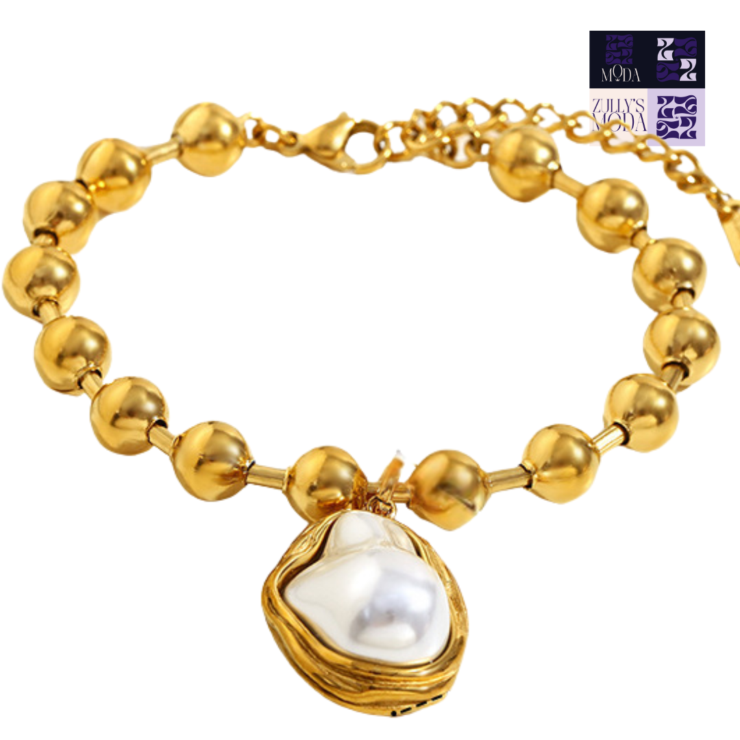 Pulsera ball chain con pendant nacar