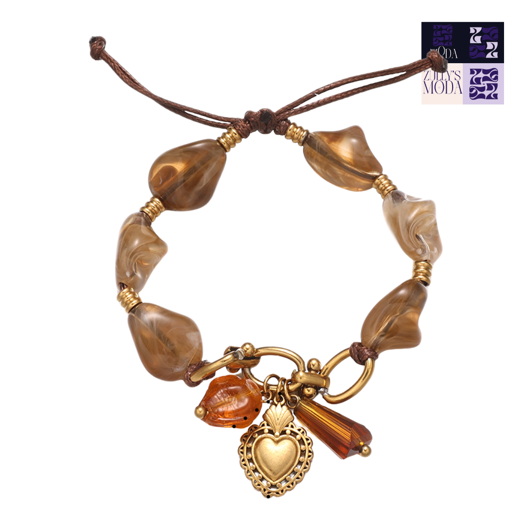 Pulsera Macramé dijes de corazón