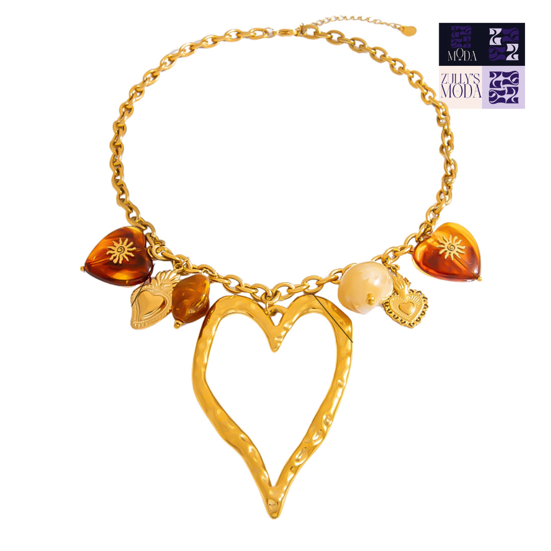 Collar corazón grande dorado