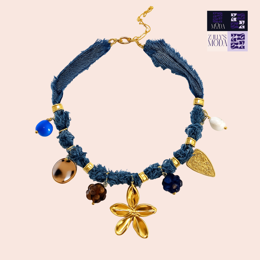 Collar tela mahón con estrella de mar