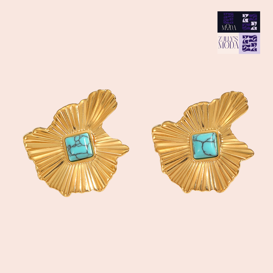 Pantallas doradas petalos con piedra turquesa