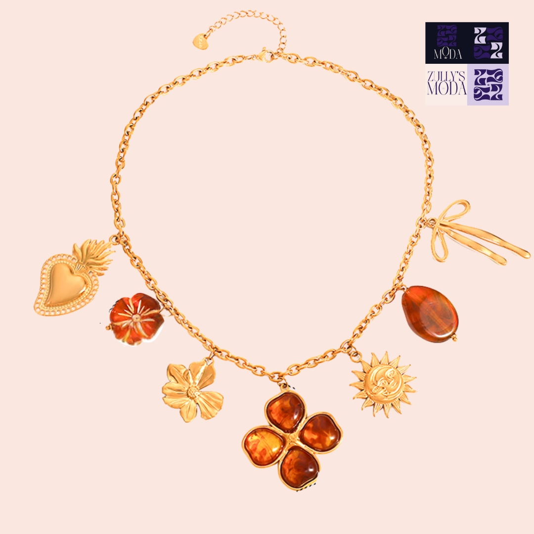 Collar Dorado con dijes dorados y color champang oscuro