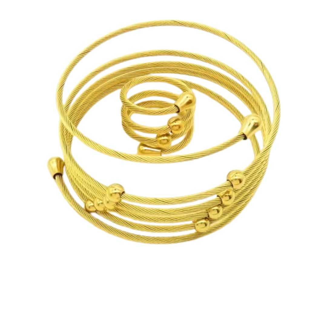 Pulsera Ajustable de Cable Acero con Esferas – Plata, Oro y Doble Tono