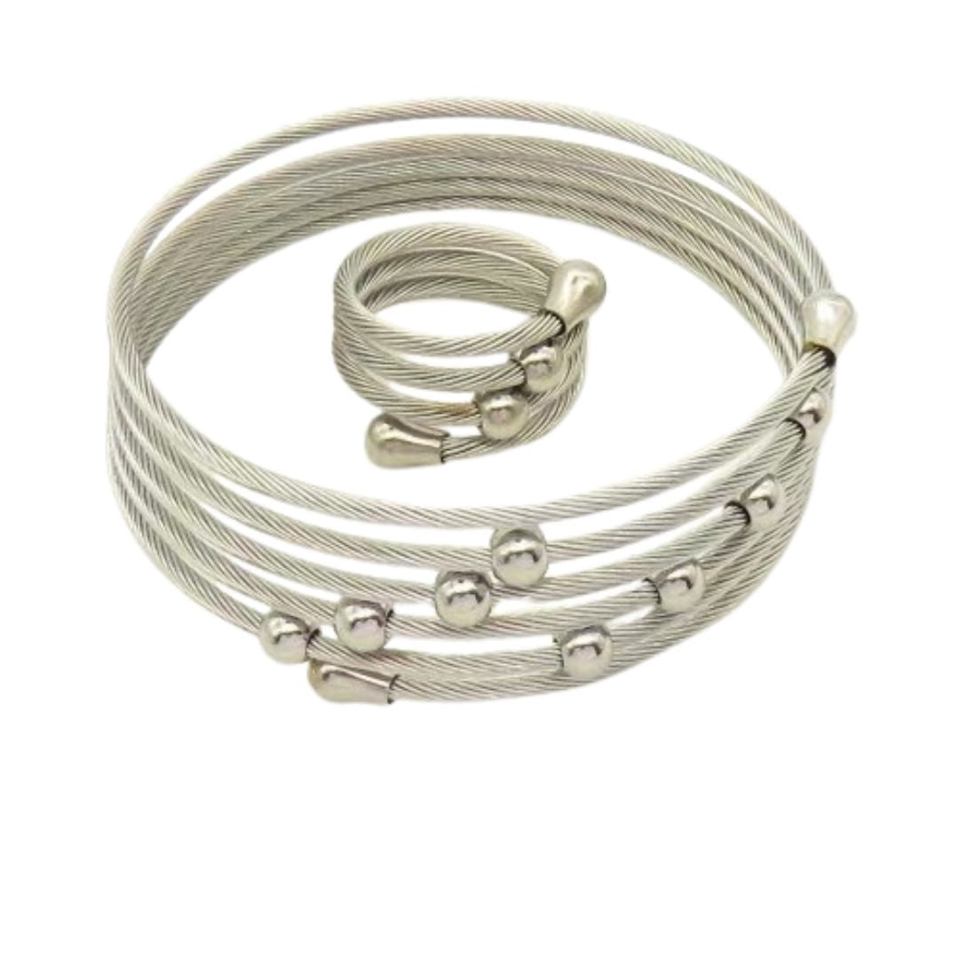 Pulsera Ajustable de Cable Acero con Esferas – Plata, Oro y Doble Tono